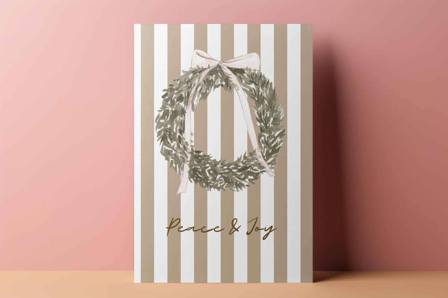 Vintage Christmas Card A6 Holiday Greeting with Kraft Envelope  Minimalist Peace and Joy Christmas Wreath Card  Rustic Festive Stationery
