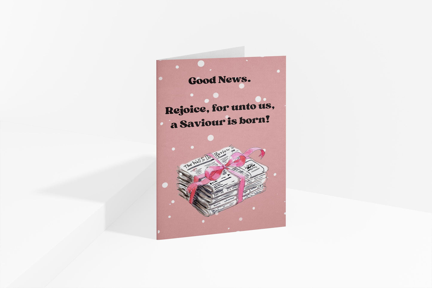 Christian Christmas Card “Good News” Gospel Message Birth of Jesus Faith Based Holiday Greeting Pink Polka Dot Design whimsical vintage