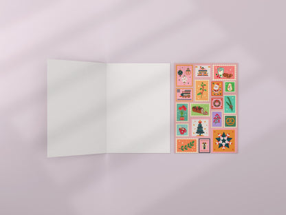 Christmas Card Festive Holiday Collage Colourful Retro Illustrations Family Friendly Greeting Cute Whimsical Xmas Design vintage design