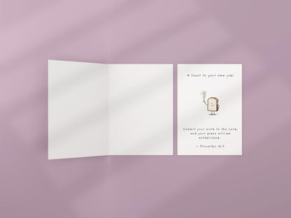 Christian New Job Card: Proverbs 16 Toast Illustration