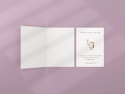 Christian New Job Card: Proverbs 16 Toast Illustration