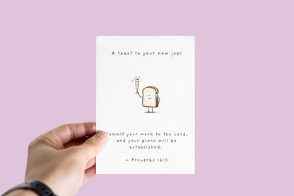 Christian New Job Card: Proverbs 16 Toast Illustration