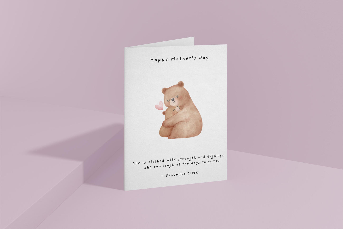 Christian Mother’s Day Card Proverbs 31:25 Scripture card for mom Religious Mum Card Faith Greeting Bear & Cub Illustration card for mum
