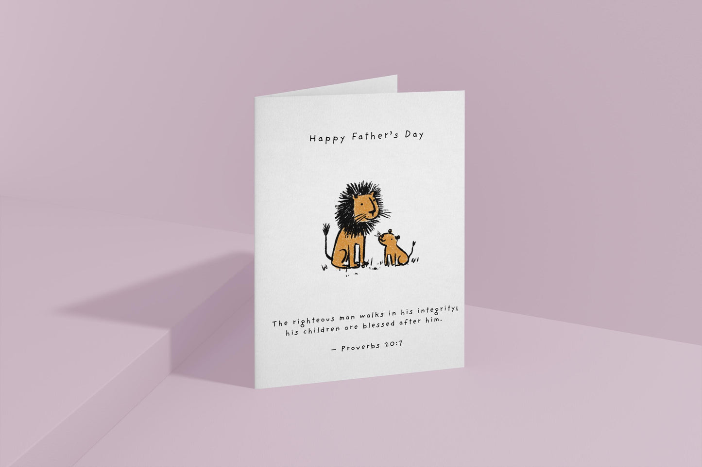 Christian Father’s Day Card Lion and Cub Bible Verse Greeting Card Proverbs 20 7 Religious Dad Card from Son or Daughter Scripture Card Gift