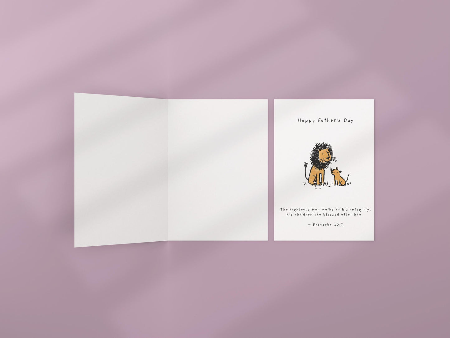 Christian Father’s Day Card Lion and Cub Bible Verse Greeting Card Proverbs 20 7 Religious Dad Card from Son or Daughter Scripture Card Gift