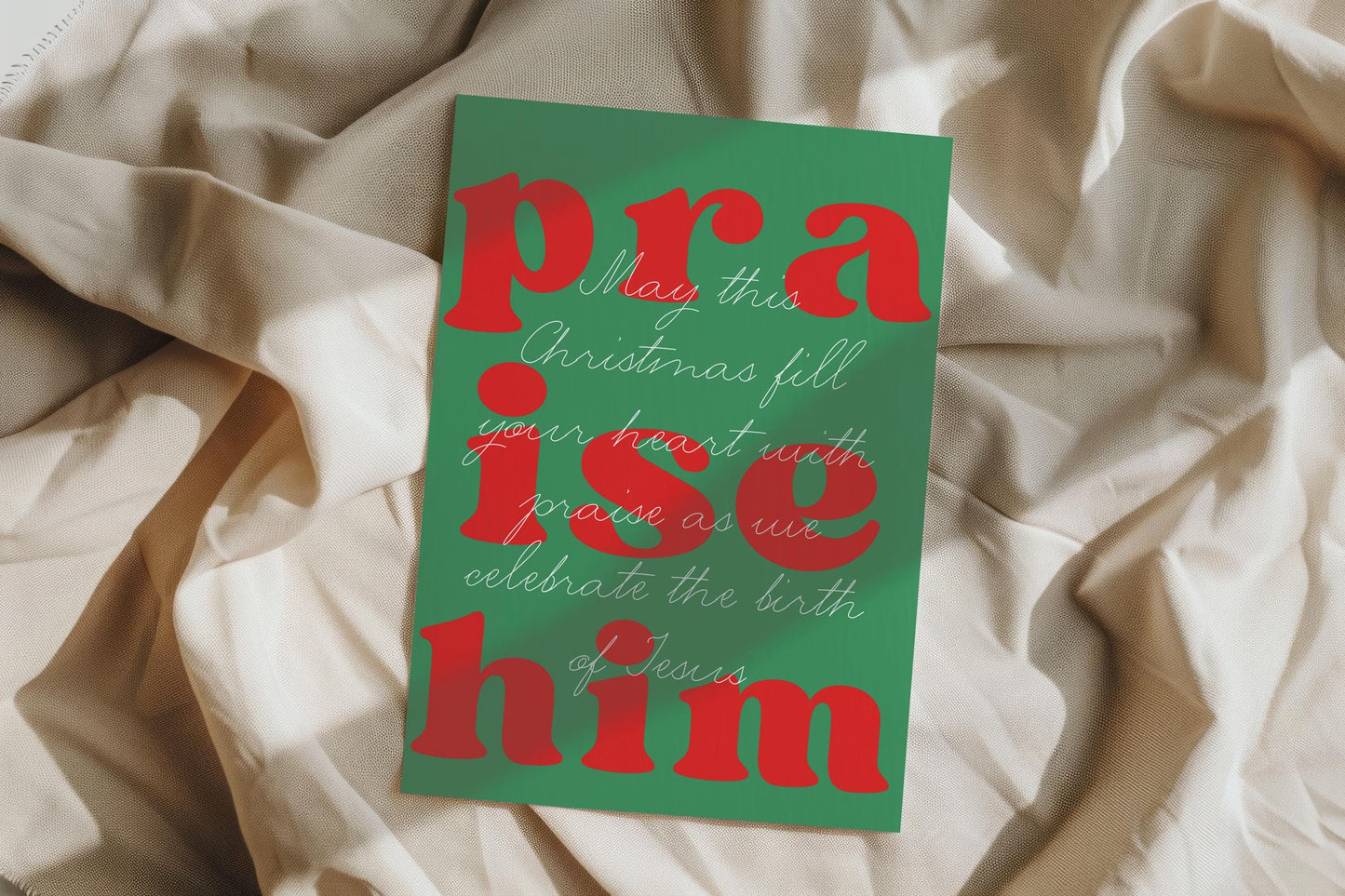 Christian Christmas Card Praise Him Card Cute Christmas Card Religious Holiday Greeting Jesus Birth Card Faith Based Card for Believers