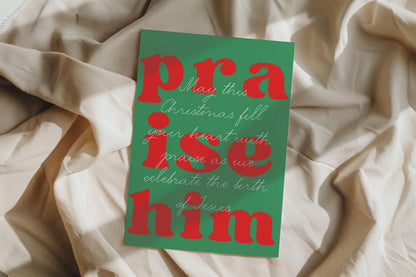 Christian Christmas Card Praise Him Card Cute Christmas Card Religious Holiday Greeting Jesus Birth Card Faith Based Card for Believers