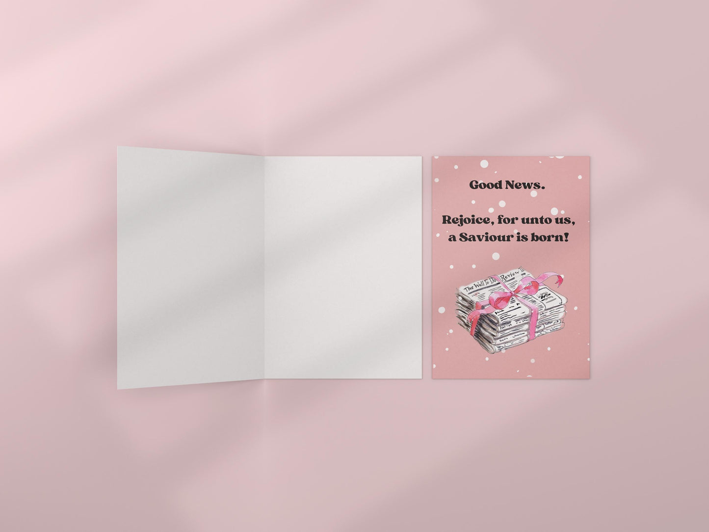 Christian Christmas Card “Good News” Gospel Message Birth of Jesus Faith Based Holiday Greeting Pink Polka Dot Design whimsical vintage