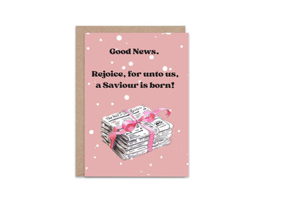 Christian Christmas Card “Good News” Gospel Message Birth of Jesus Faith Based Holiday Greeting Pink Polka Dot Design whimsical vintage
