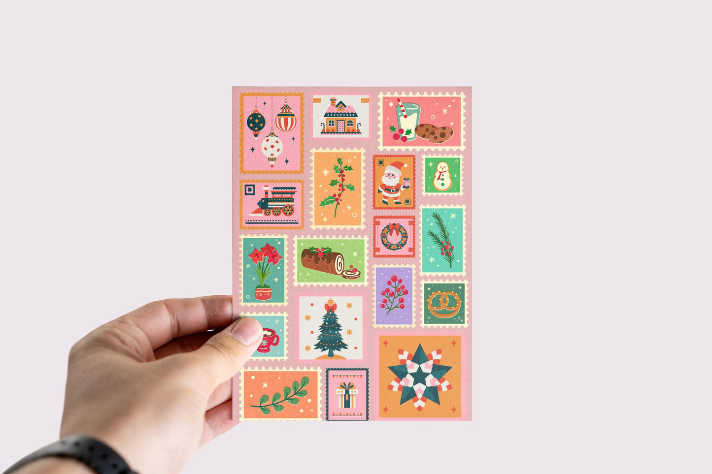 Christmas Card Festive Holiday Collage Colourful Retro Illustrations Family Friendly Greeting Cute Whimsical Xmas Design vintage design