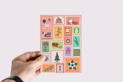 Christmas Card Festive Holiday Collage Colourful Retro Illustrations Family Friendly Greeting Cute Whimsical Xmas Design vintage design