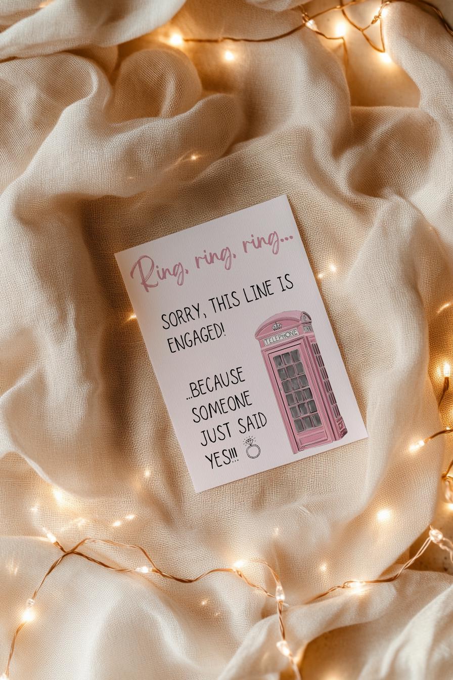 Engagement Card “Ring, ring” Sorry This Line Is Engaged Pink Telephone A6 Greeting Card | Newly Engaged Gift