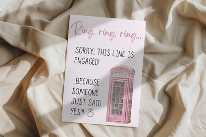 Engagement Card “Ring, ring” Sorry This Line Is Engaged Pink Telephone A6 Greeting Card | Newly Engaged Gift