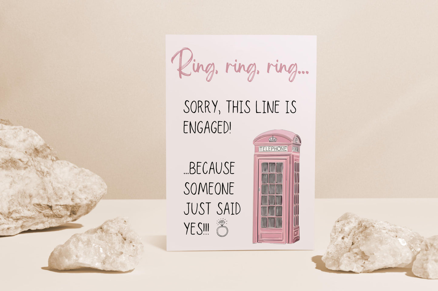 Engagement Card “Ring, ring” Sorry This Line Is Engaged Pink Telephone A6 Greeting Card | Newly Engaged Gift
