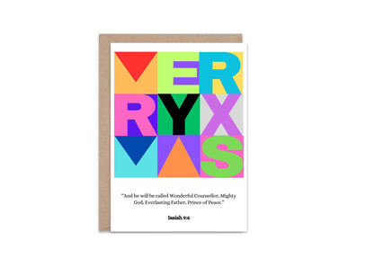A6 Christian Christmas Card MERRY XMAS Modern Design Isaiah 9:6 Scripture Greeting Bold Colourful Holiday Card bible verse christmas card