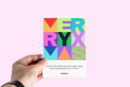 A6 Christian Christmas Card MERRY XMAS Modern Design Isaiah 9:6 Scripture Greeting Bold Colourful Holiday Card bible verse christmas card