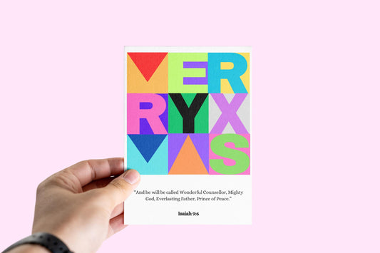 A6 Christian Christmas Card MERRY XMAS Modern Design Isaiah 9:6 Scripture Greeting Bold Colourful Holiday Card bible verse christmas card