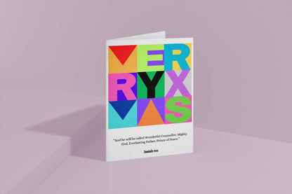 A6 Christian Christmas Card MERRY XMAS Modern Design Isaiah 9:6 Scripture Greeting Bold Colourful Holiday Card bible verse christmas card