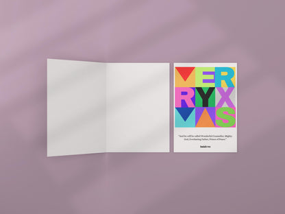 A6 Christian Christmas Card MERRY XMAS Modern Design Isaiah 9:6 Scripture Greeting Bold Colourful Holiday Card bible verse christmas card