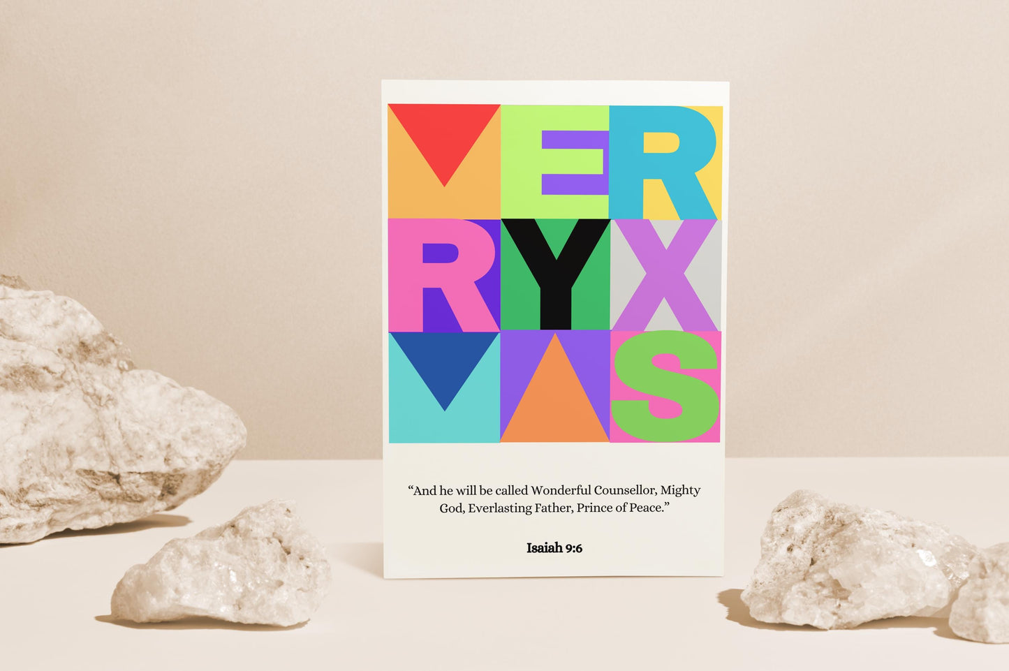 A6 Christian Christmas Card MERRY XMAS Modern Design Isaiah 9:6 Scripture Greeting Bold Colourful Holiday Card bible verse christmas card
