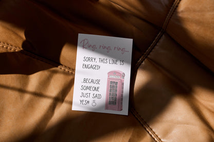 Engagement Card “Ring, ring” Sorry This Line Is Engaged Pink Telephone A6 Greeting Card | Newly Engaged Gift