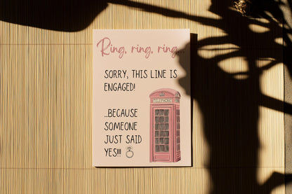 Engagement Card “Ring, ring” Sorry This Line Is Engaged Pink Telephone A6 Greeting Card | Newly Engaged Gift