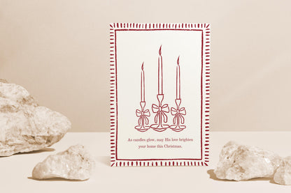 Minimalist Vintage Elegant Christmas Card Holiday Greeting Card Neutral Colour Candles Design Blank Inside Premium 300gsm Paper Envelope