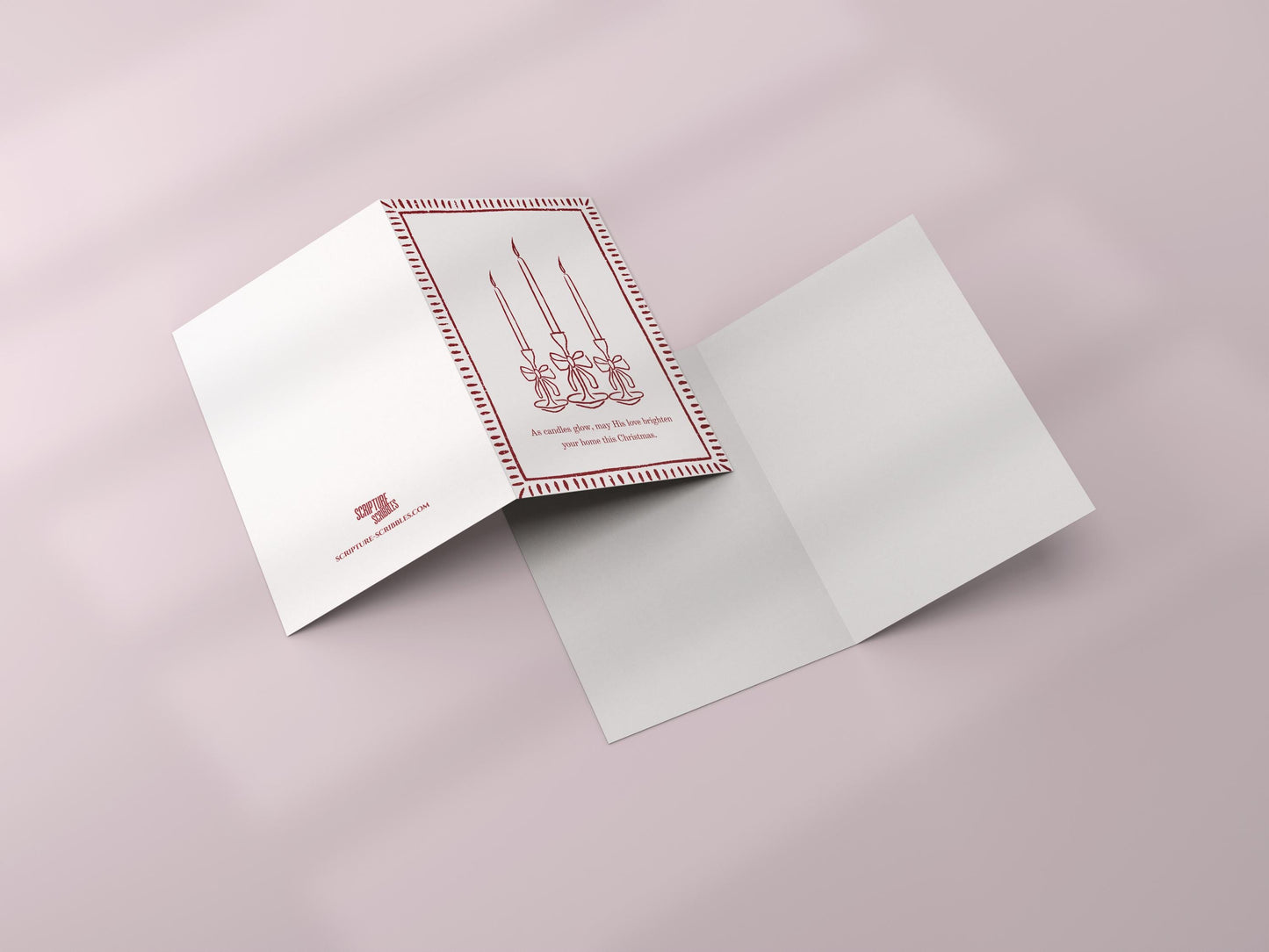 Minimalist Vintage Elegant Christmas Card Holiday Greeting Card Neutral Colour Candles Design Blank Inside Premium 300gsm Paper Envelope