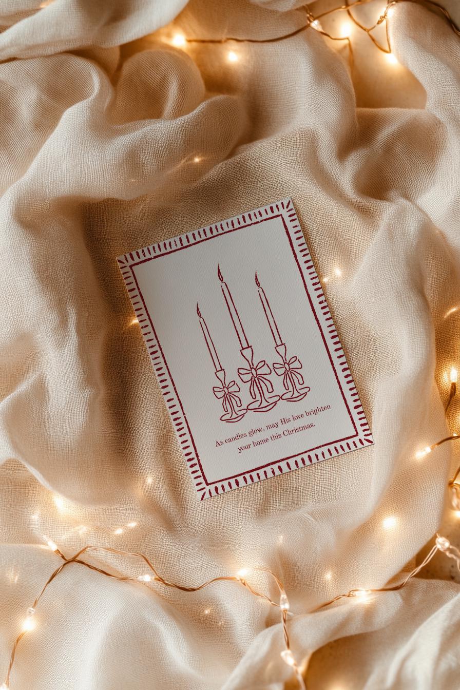 Minimalist Vintage Elegant Christmas Card Holiday Greeting Card Neutral Colour Candles Design Blank Inside Premium 300gsm Paper Envelope