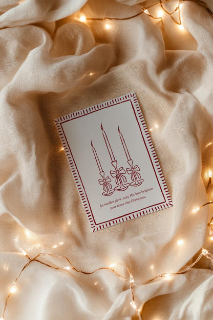 Minimalist Vintage Elegant Christmas Card Holiday Greeting Card Neutral Colour Candles Design Blank Inside Premium 300gsm Paper Envelope