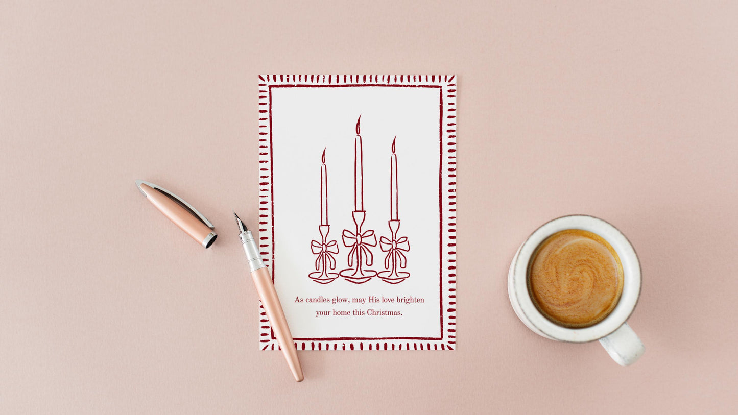 Minimalist Vintage Elegant Christmas Card Holiday Greeting Card Neutral Colour Candles Design Blank Inside Premium 300gsm Paper Envelope