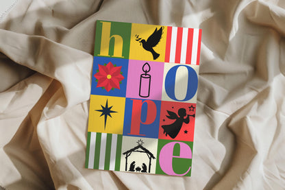 Christian Christmas Card MERRY XMAS Modern Design HOPE Scripture Greeting Bold Colourful Holiday Card bible verse Christmas card A6