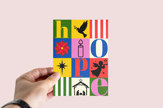 Christian Christmas Card MERRY XMAS Modern Design HOPE Scripture Greeting Bold Colourful Holiday Card bible verse Christmas card A6