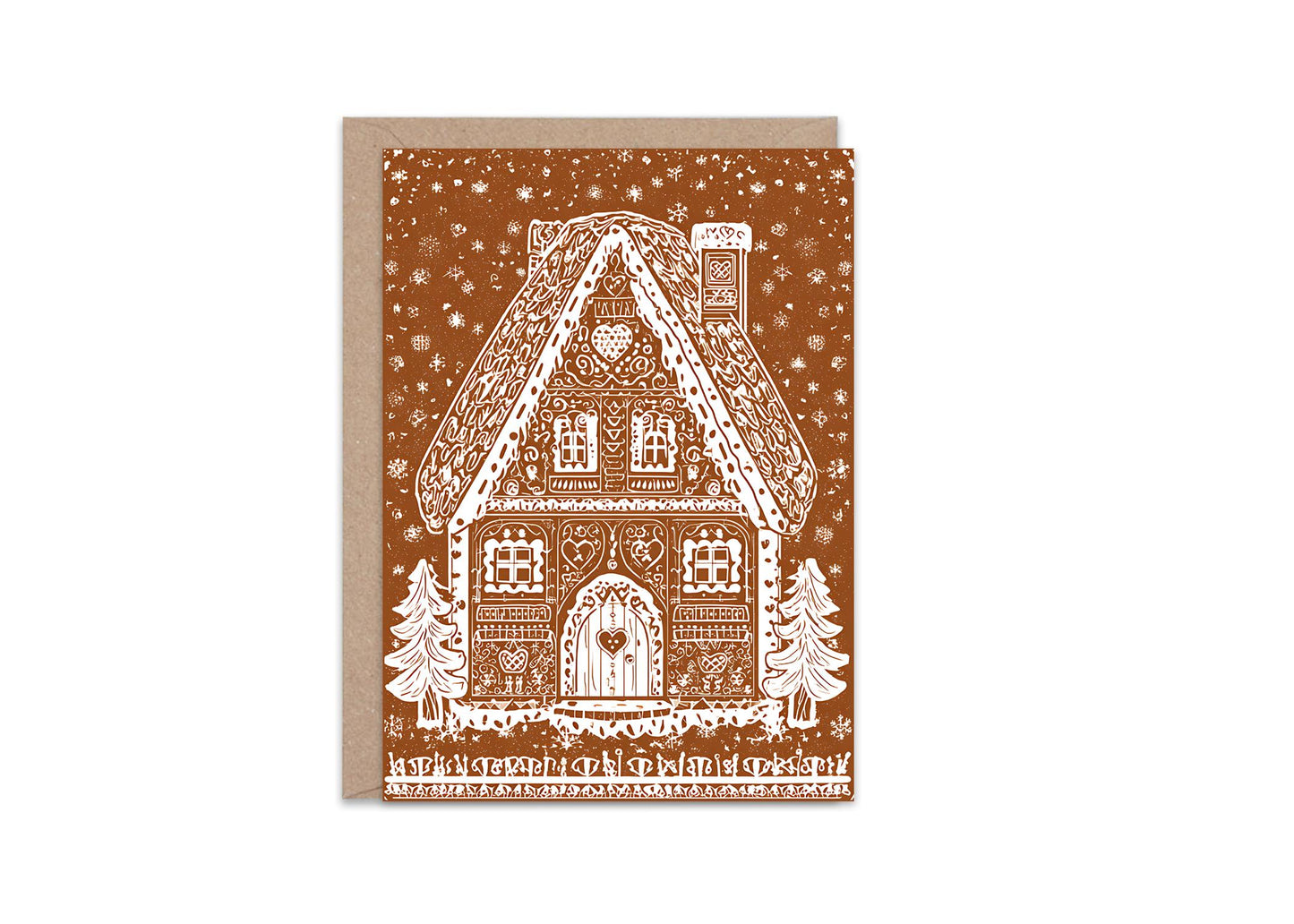 Unique whimsical Gingerbread House Christmas Card Holiday Greeting Card kids Festive Cookie House Illustration Blank Inside Premium Paper A6