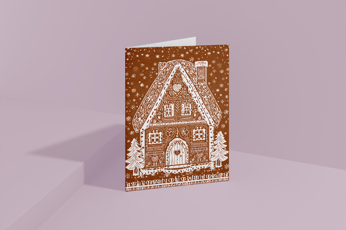 Unique whimsical Gingerbread House Christmas Card Holiday Greeting Card kids Festive Cookie House Illustration Blank Inside Premium Paper A6