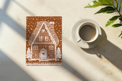 Unique whimsical Gingerbread House Christmas Card Holiday Greeting Card kids Festive Cookie House Illustration Blank Inside Premium Paper A6
