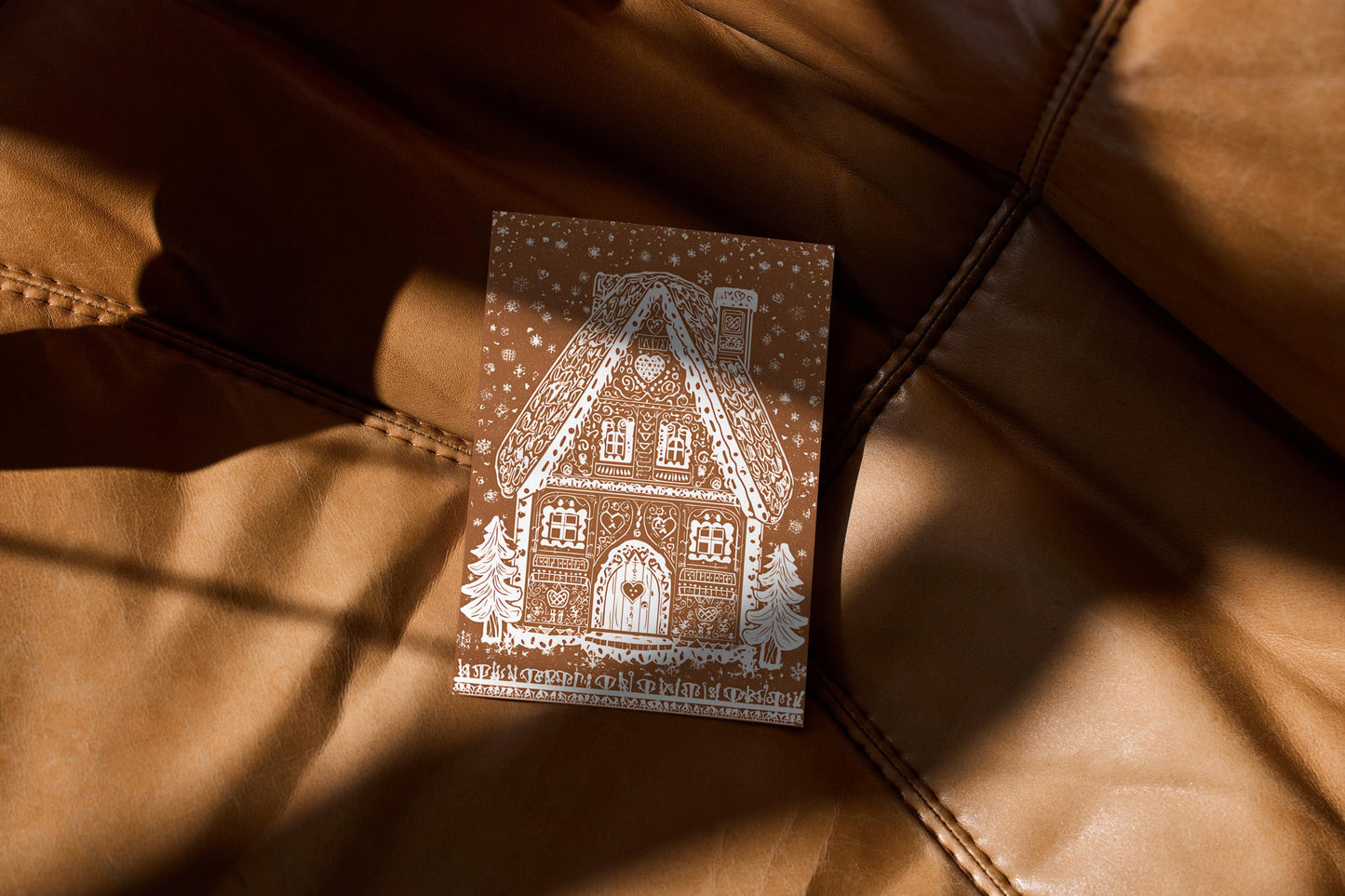 Unique whimsical Gingerbread House Christmas Card Holiday Greeting Card kids Festive Cookie House Illustration Blank Inside Premium Paper A6