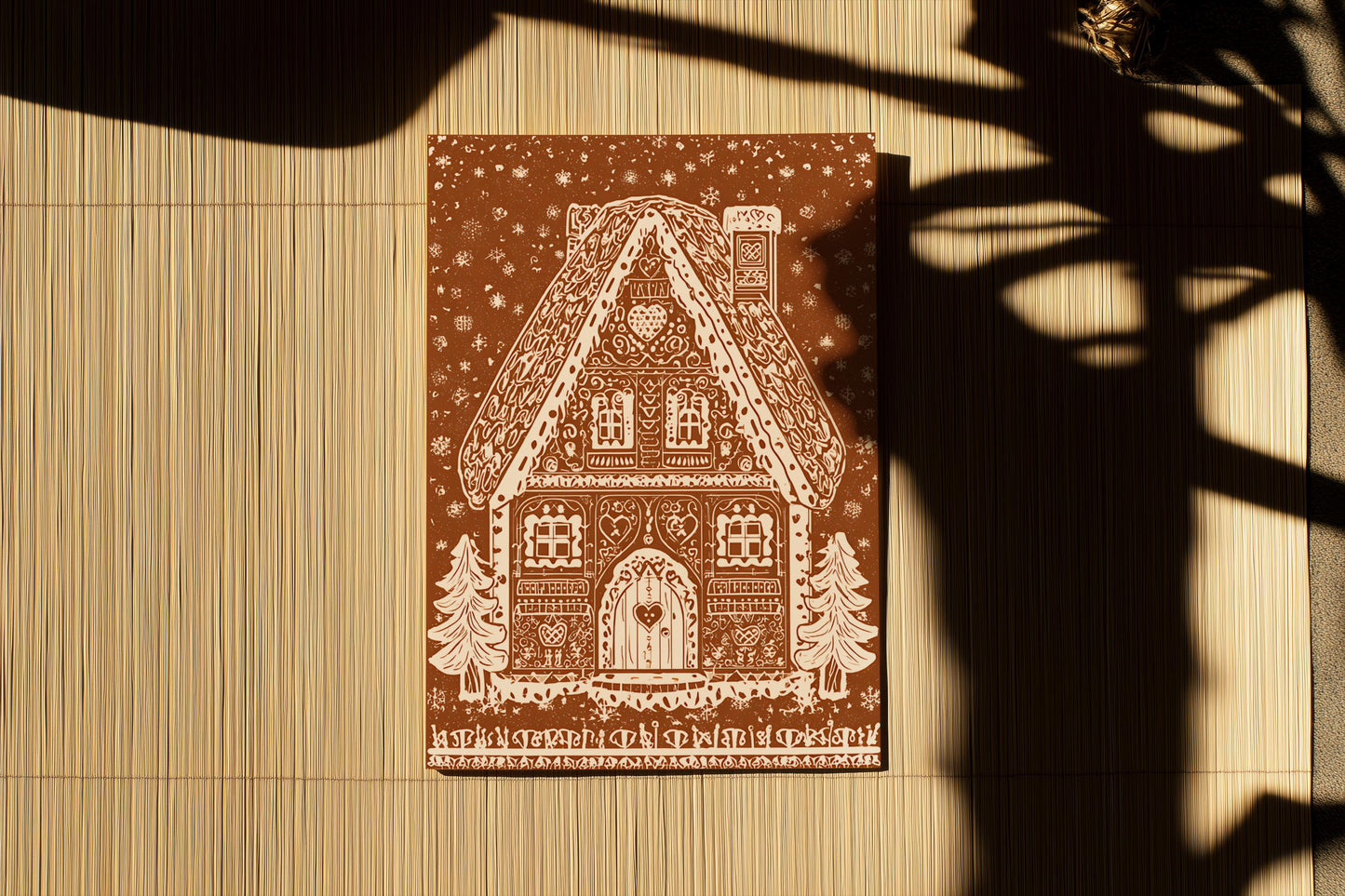 Unique whimsical Gingerbread House Christmas Card Holiday Greeting Card kids Festive Cookie House Illustration Blank Inside Premium Paper A6