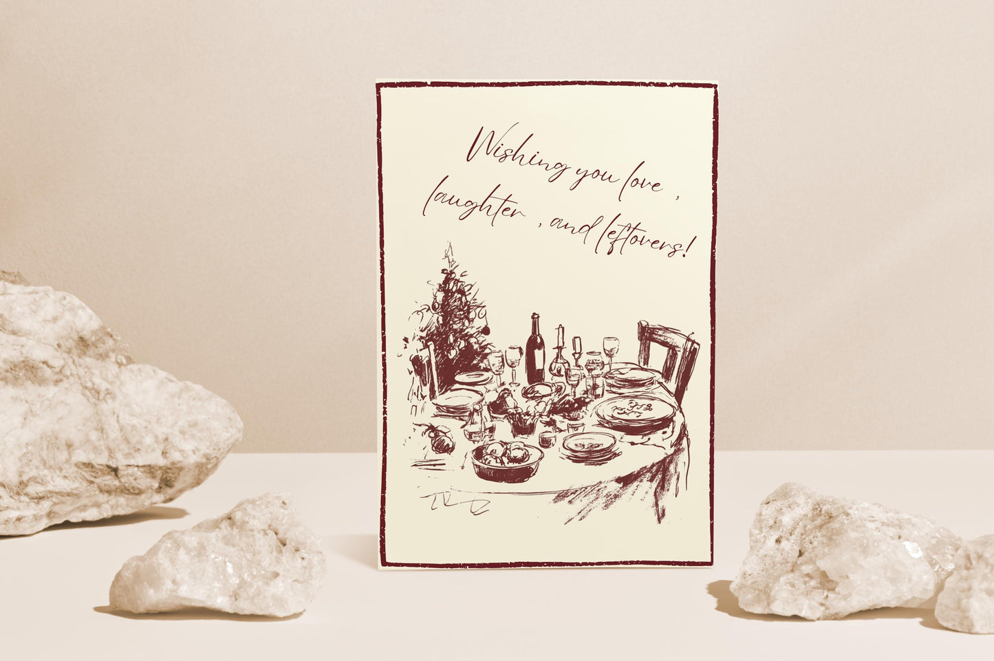 Minimalist Christmas Card | Scribble Dinner Table Design | A6 300gsm | Blank Inside | Kraft Envelope | Love Laughter Leftovers