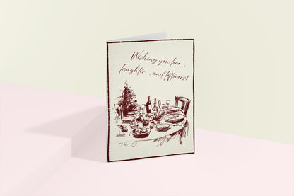 Minimalist Christmas Card | Scribble Dinner Table Design | A6 300gsm | Blank Inside | Kraft Envelope | Love Laughter Leftovers
