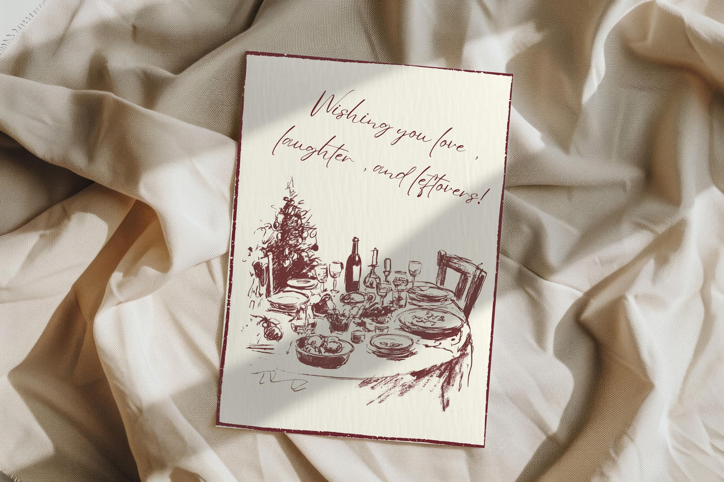 Minimalist Christmas Card | Scribble Dinner Table Design | A6 300gsm | Blank Inside | Kraft Envelope | Love Laughter Leftovers