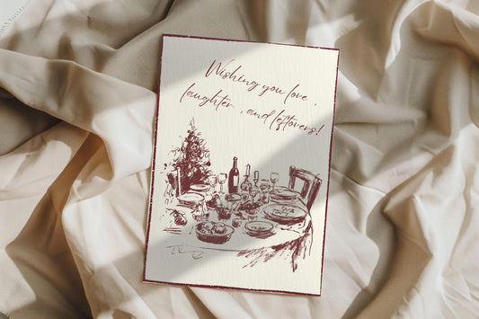 Minimalist Christmas Card | Scribble Dinner Table Design | A6 300gsm | Blank Inside | Kraft Envelope | Love Laughter Leftovers