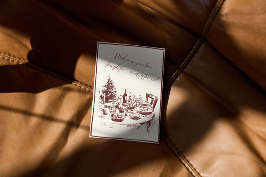 Minimalist Christmas Card | Scribble Dinner Table Design | A6 300gsm | Blank Inside | Kraft Envelope | Love Laughter Leftovers
