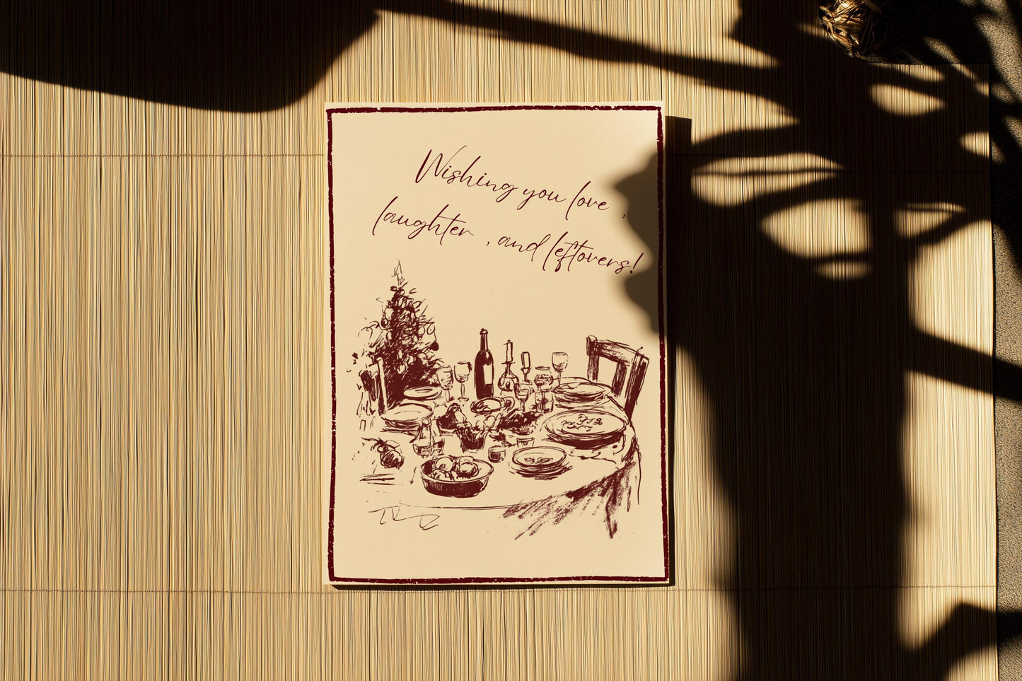 Minimalist Christmas Card | Scribble Dinner Table Design | A6 300gsm | Blank Inside | Kraft Envelope | Love Laughter Leftovers