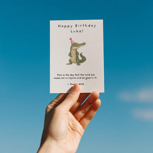Personalised Christian Birthday Card Psalm 118:24 Scripture Card Happy Birthday Alligator, Faith Celebration Card Cute Animal funny birthday