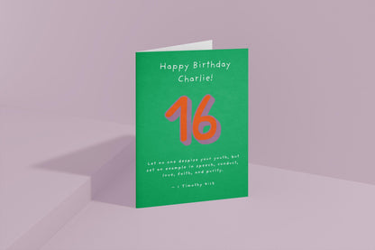 Personalised 16th Birthday Card 1 Timothy 4:12  Christian Scripture Card Religious Milestone Birthday Faith Greeting for Teen  sweet sixteen