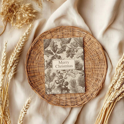Vintage Christian Christmas Card | Neutral Merry Christmas Greeting | Faith Inspired Holiday Card | Scripture Scribbles