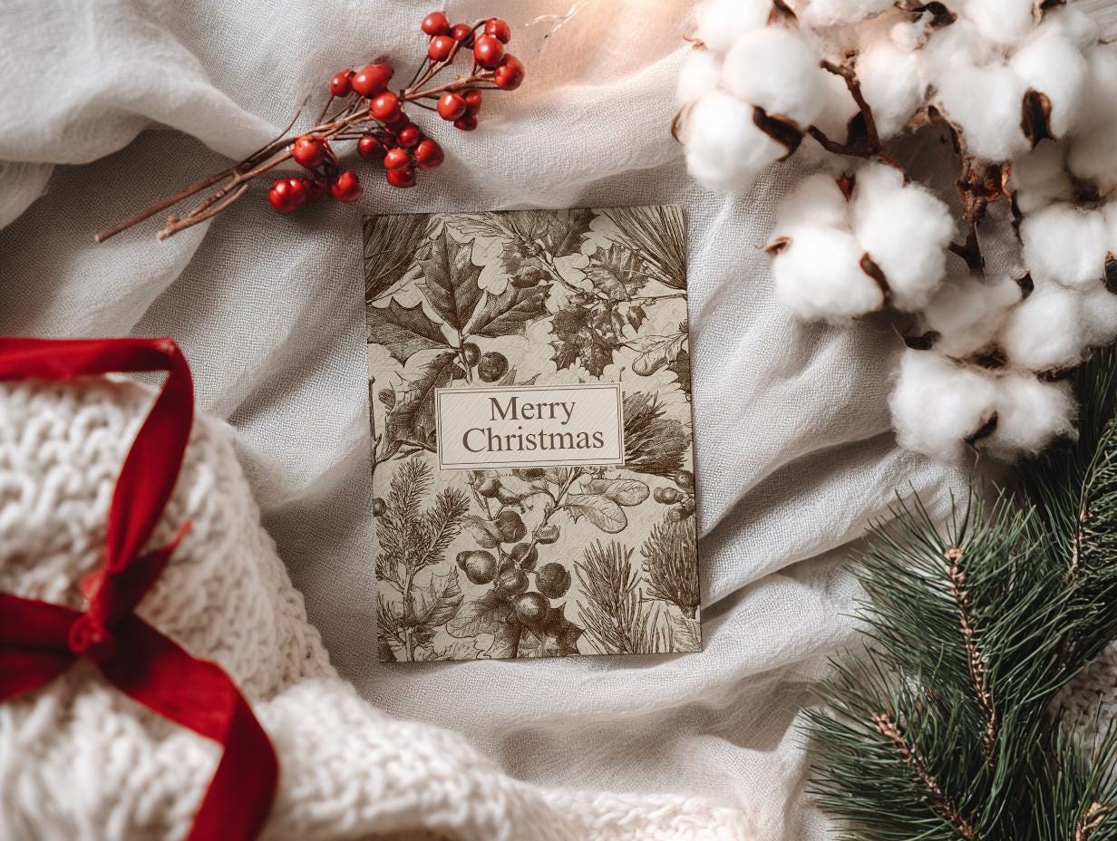 Vintage Christian Christmas Card | Neutral Merry Christmas Greeting | Faith Inspired Holiday Card | Scripture Scribbles