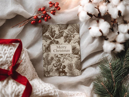 Vintage Christian Christmas Card | Neutral Merry Christmas Greeting | Faith Inspired Holiday Card | Scripture Scribbles