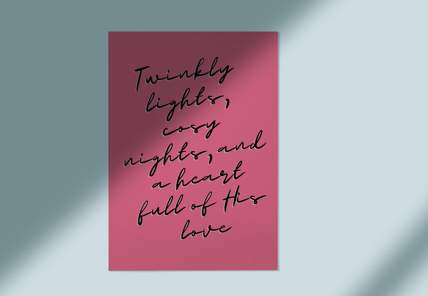 Christian Christmas Card | Modern Faith Holiday Greeting | Pink “Twinkly Lights” Cosy Christmas Card | Scripture Scribbles